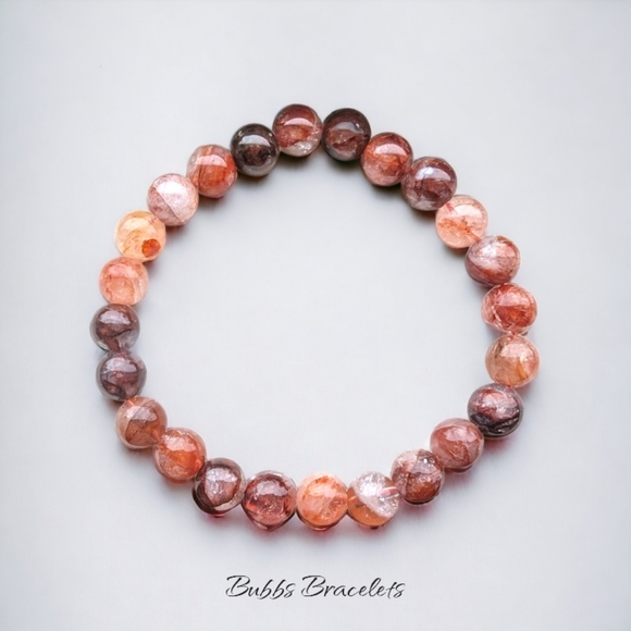 Red Hematoid Quartz Crystal Bracelet 8mm Natural Stones Unisex - Picture 2 of 3